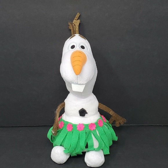 Disney Frozen Olaf 9" Plush Stuffed Animal Snowman Hawaii Hulu Skirt Green Pink - Picture 1 of 4